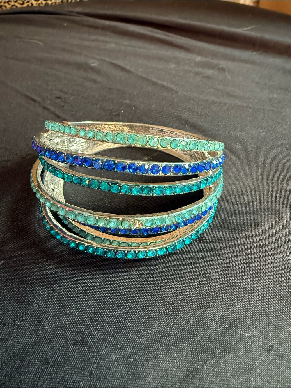 Teal & Blue Crystal Multi-Row Cuff Bracelet